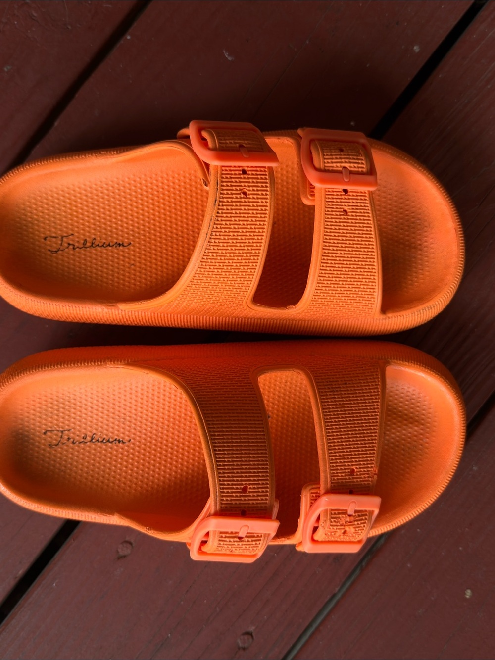Womens Orange Slide Sandals with Adjustable Buckles